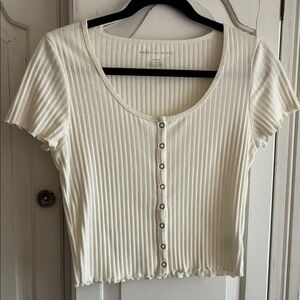 American Eagle Outfitters Cream Ribbed Crop Top